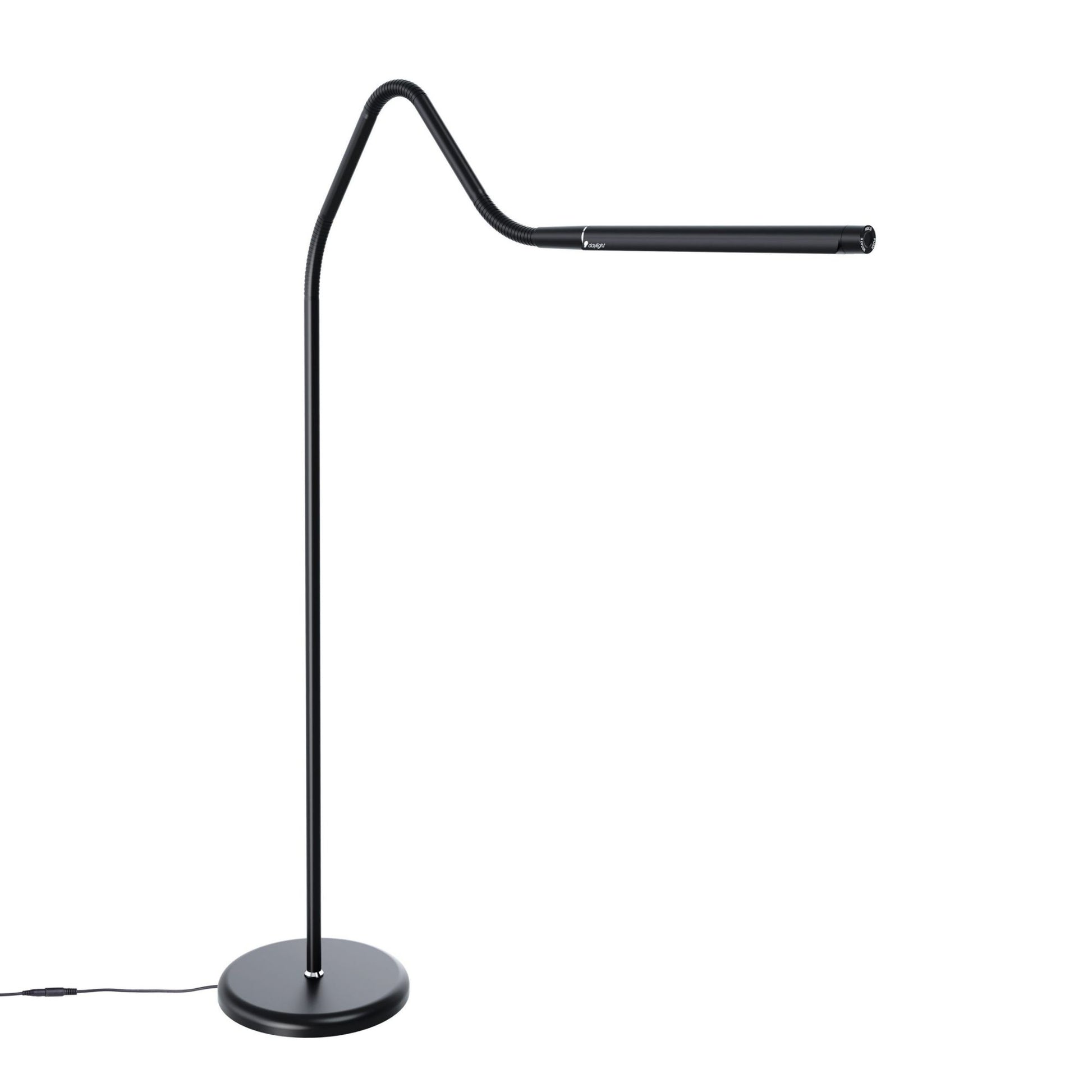 Daylight Company Electra Floor Lamp with adjustable arm and dimmer switch in sleek black finish.