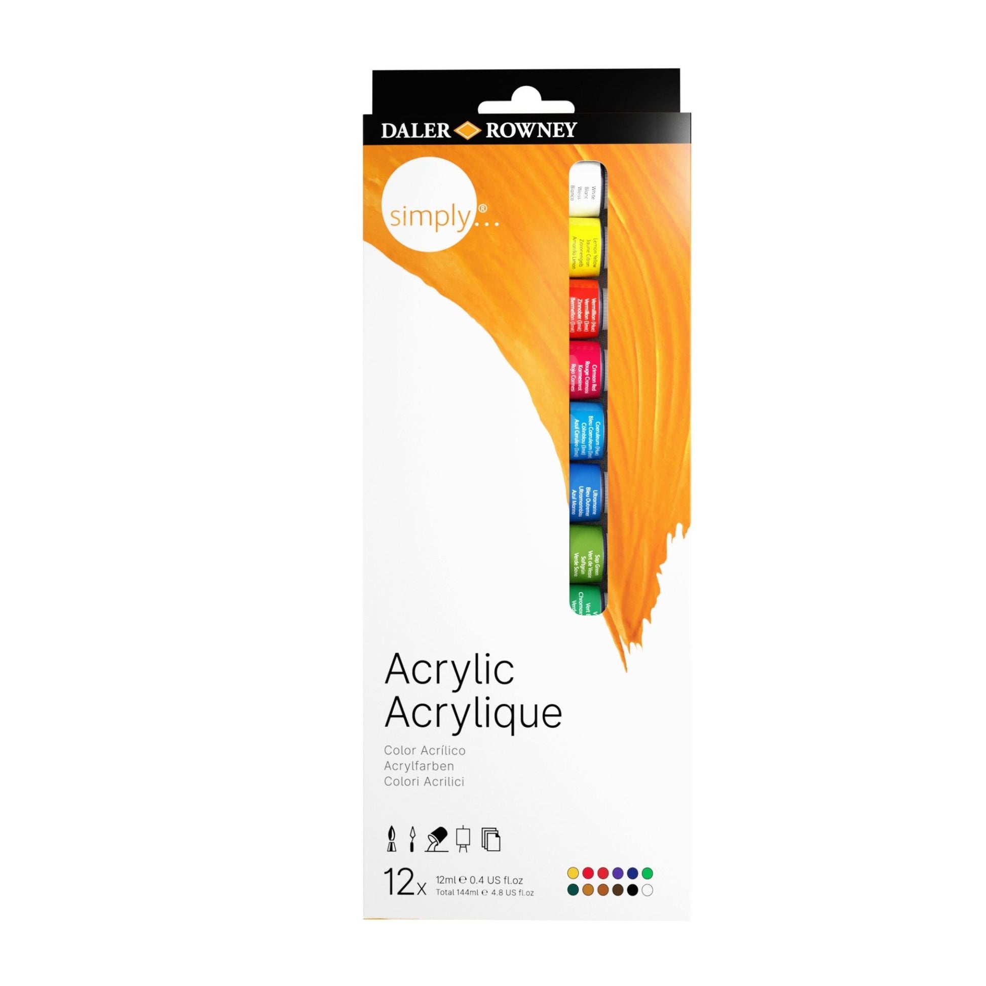 Daler-Rowney Simply Acrylic Paints - Set of 12 x 12ml Tubes