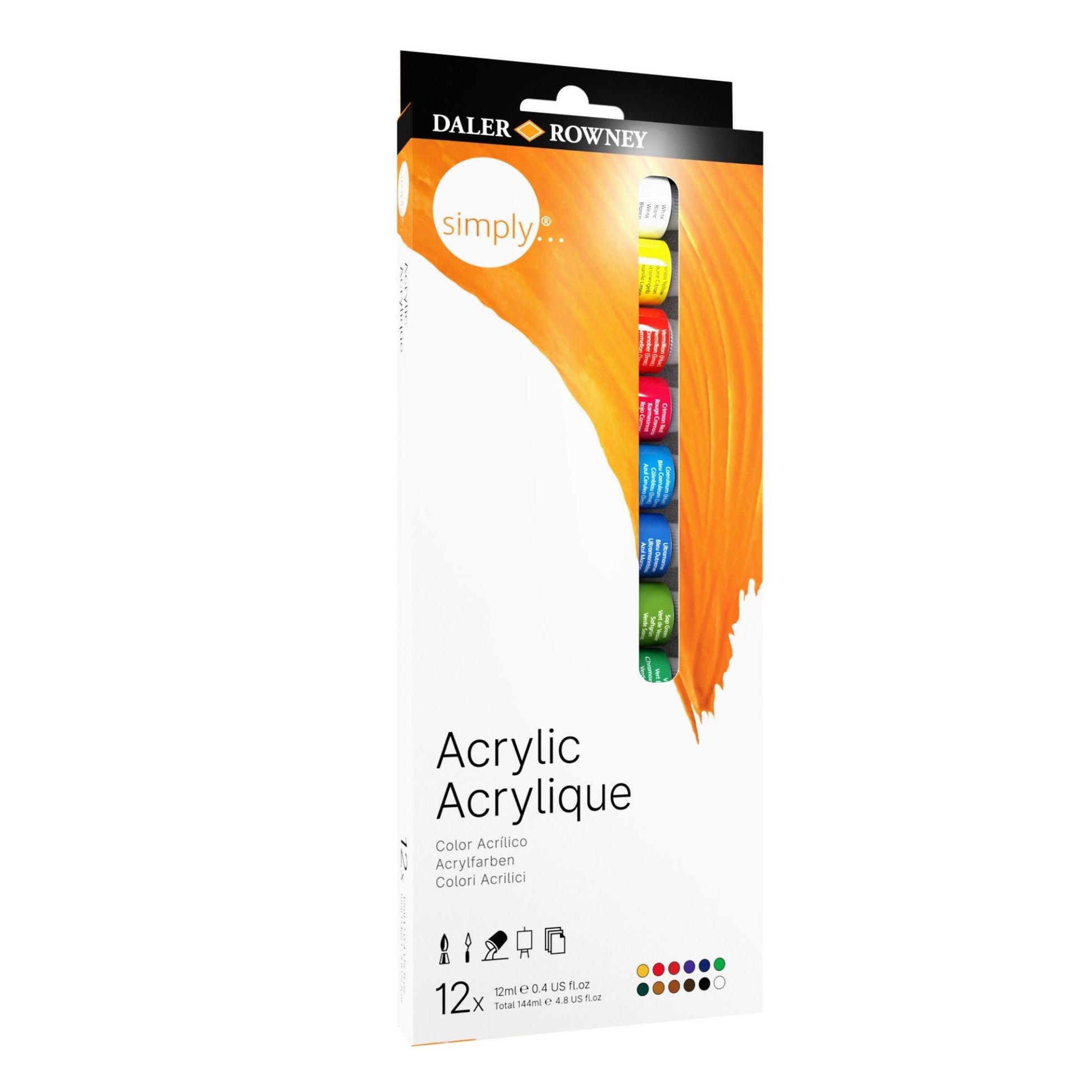 Daler-Rowney Simply Acrylic Paints - Set of 12 x 12ml Tubes