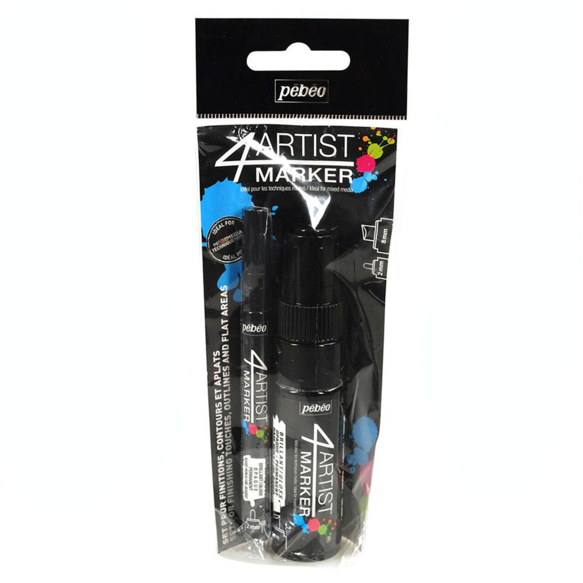 Pebeo 4Artist Set Of 2 BLACK Markers (2mm &amp; 8mm nibs)