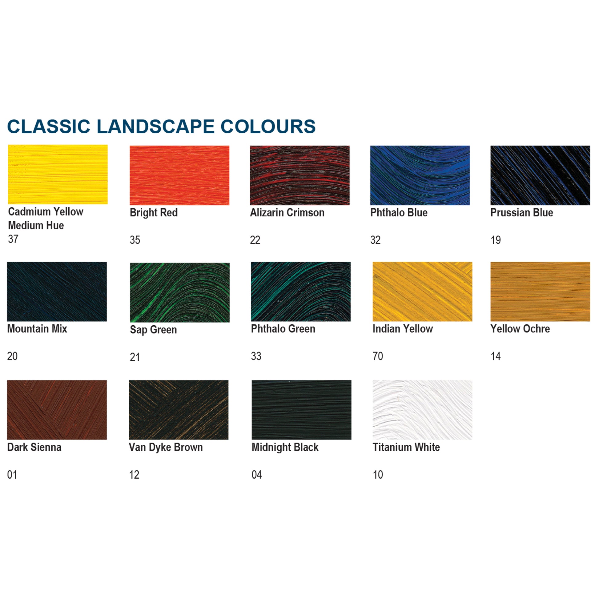 Bob Ross LANDSCAPE Oil Colour Swatches 