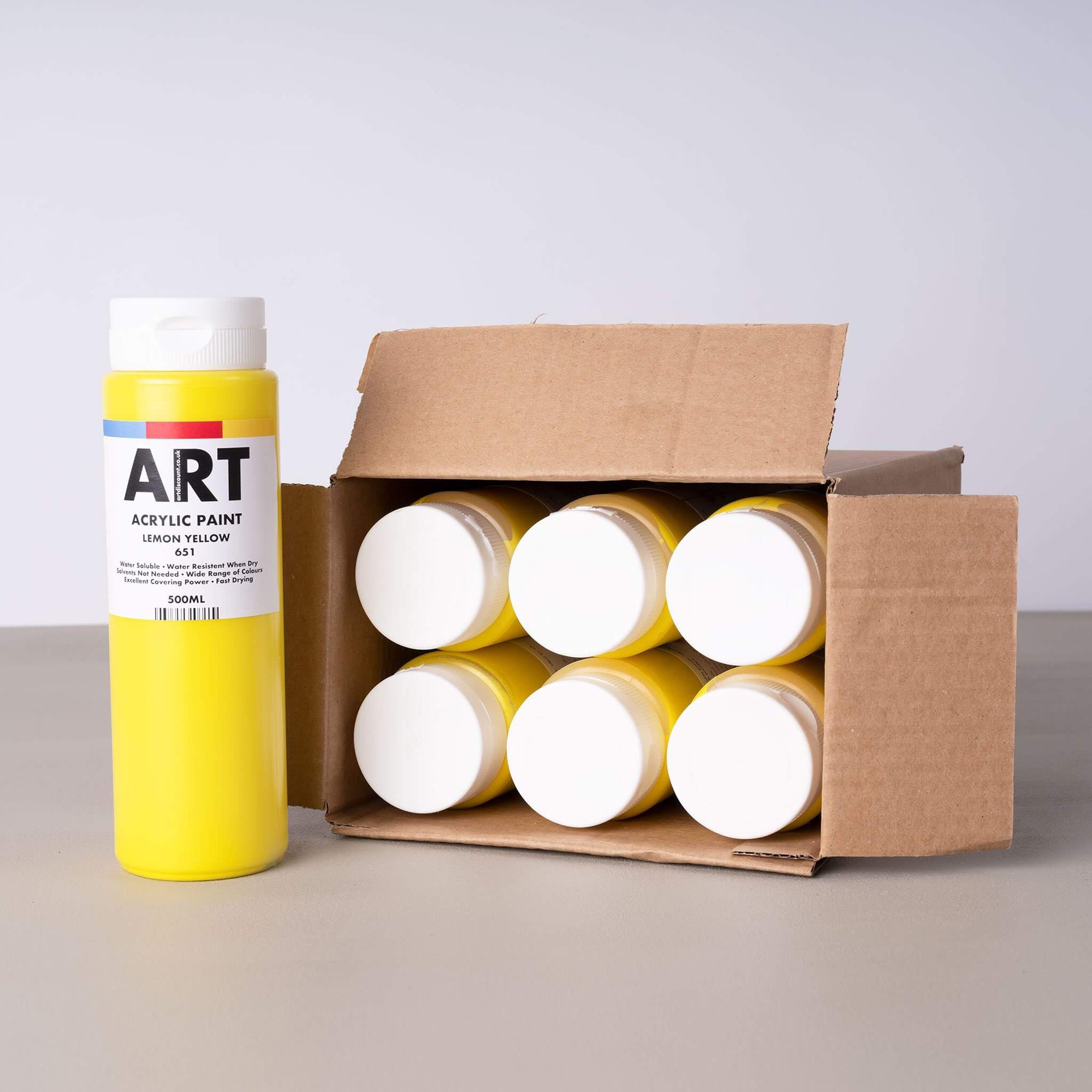 ARTdiscount Acrylic Paint in 500ml - Single colour - pack of 6