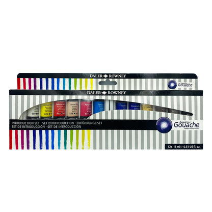 Daler-Rowney Aquafine Gouache Introduction Set - 12 x 15ml showcasing twelve vibrant colors in 15ml tubes.