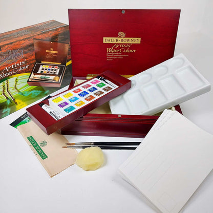 Daler Rowney Artists Watercolour half pan deluxe wooden box set