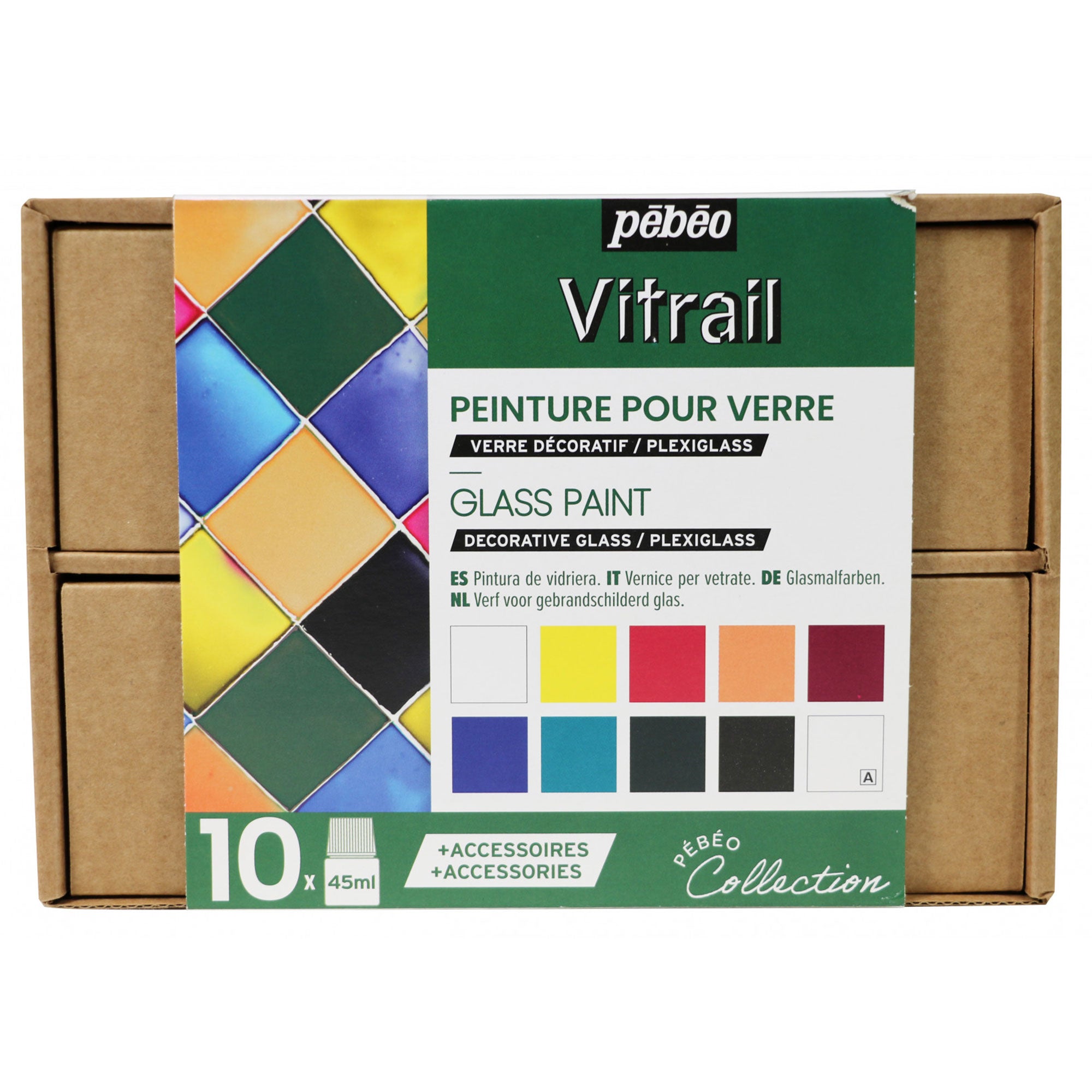 Pebeo Vitrail Glass Painting Set - 10 x 45ml Box