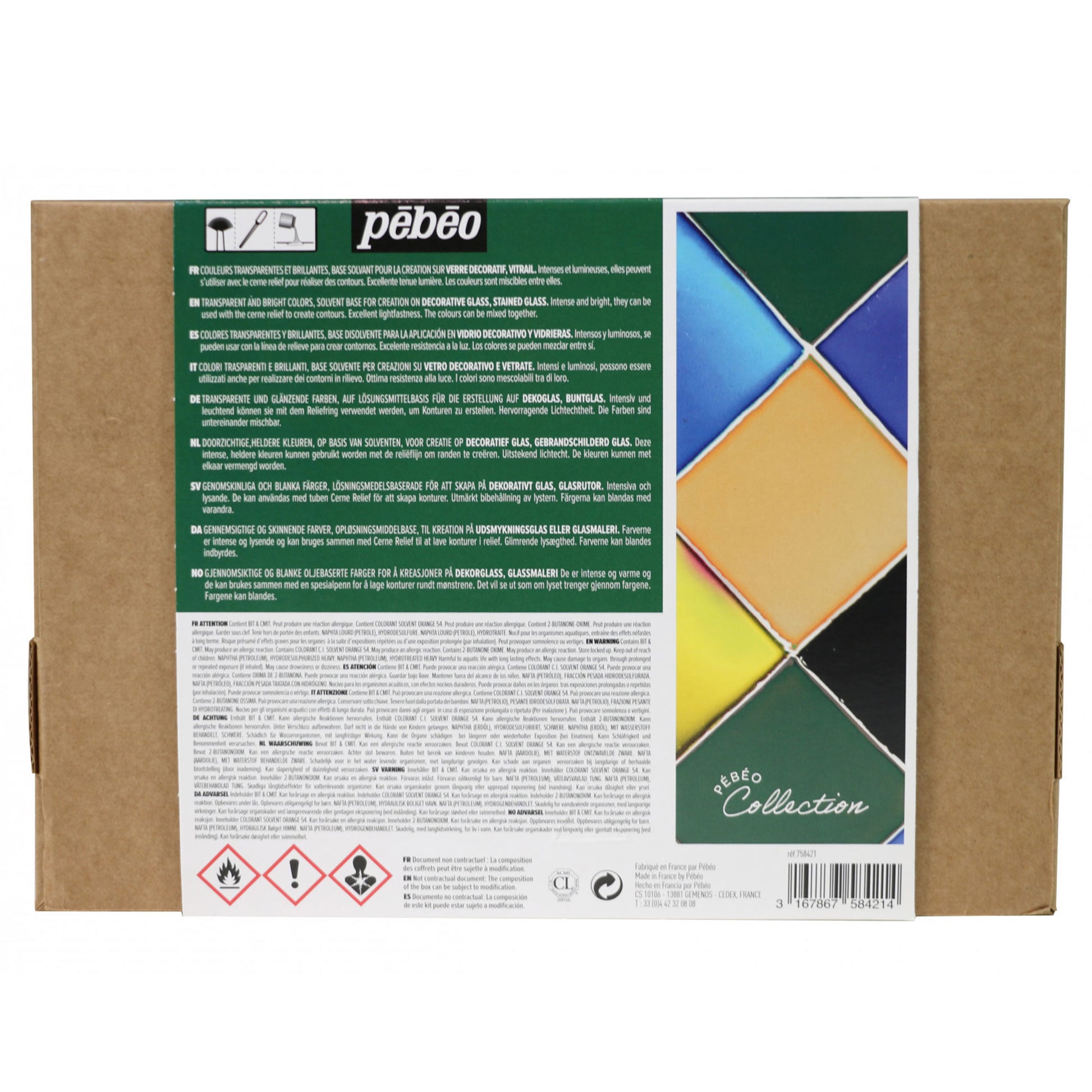 Pebeo Vitrail Glass Painting Set - 10 x 45ml Box Back