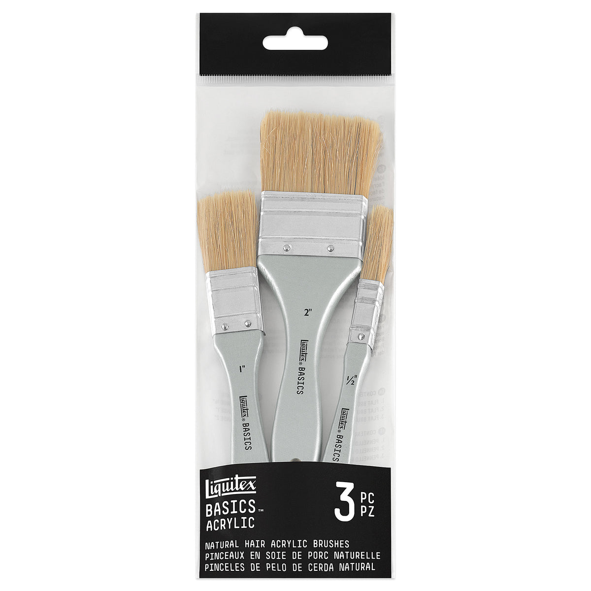 Liquitex Basics Natural Hair Acrylic Brushes - Pack of 3