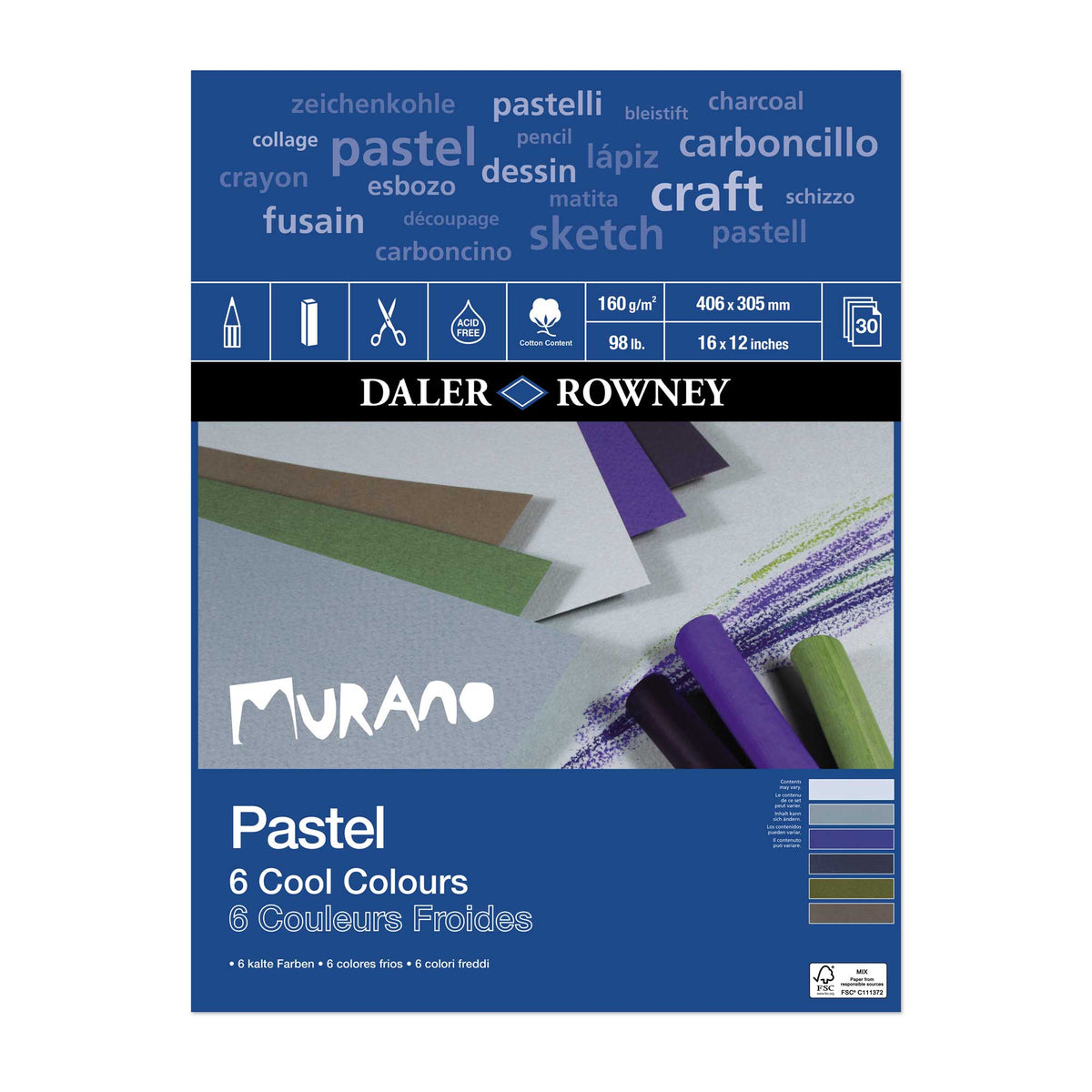 Daler-Rowney Murano Pastel Pads - 6 Cool Colours