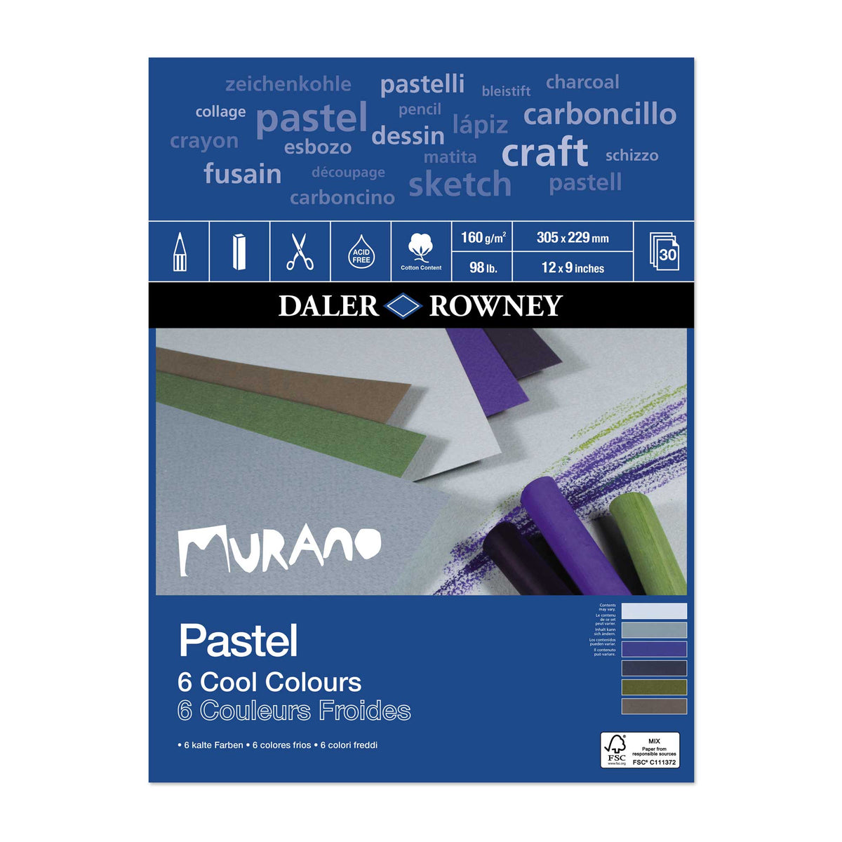 Daler-Rowney Murano Pastel Pads - 6 Cool Colours
