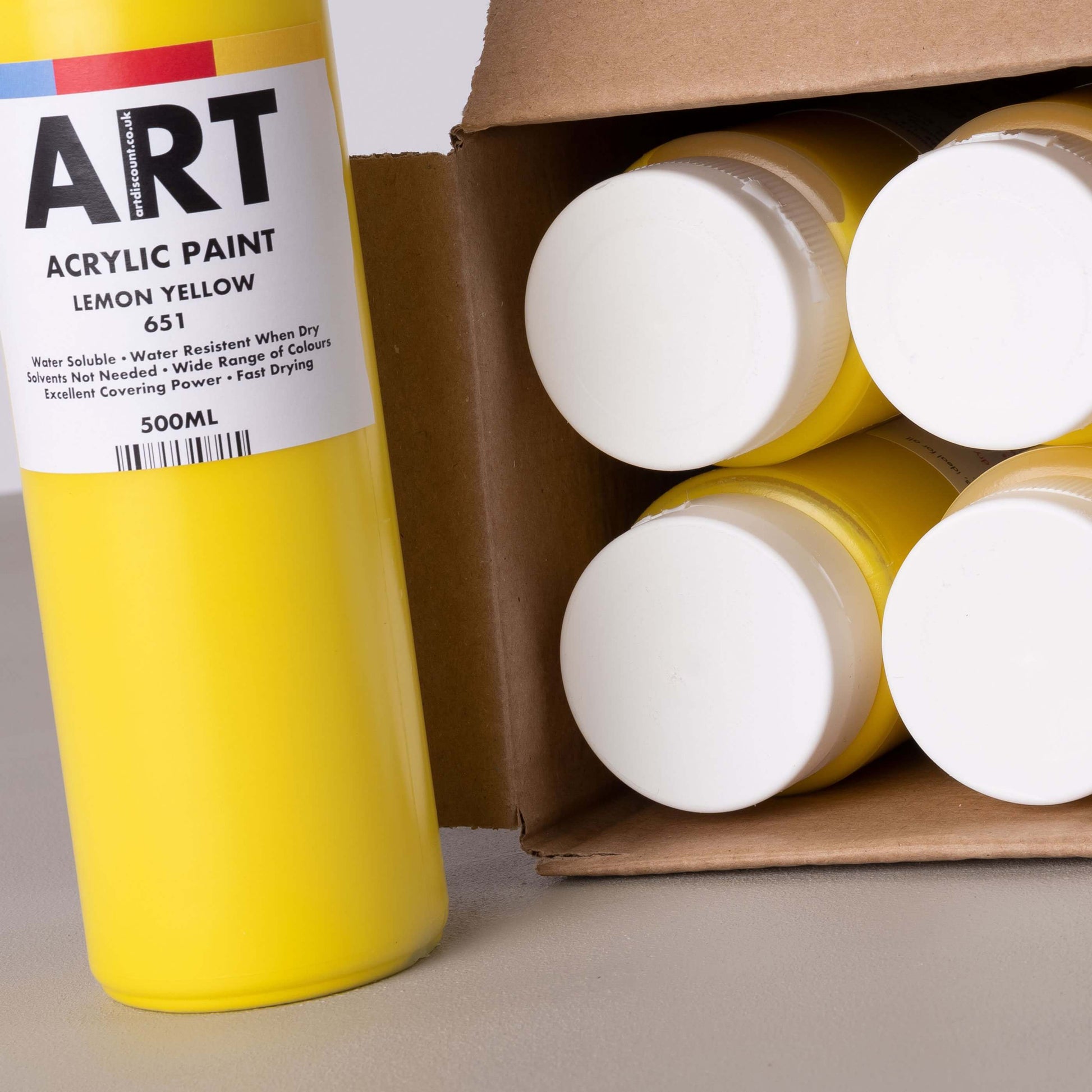 ARTdiscount Acrylic Paint in 500ml - Single colour - pack of 6