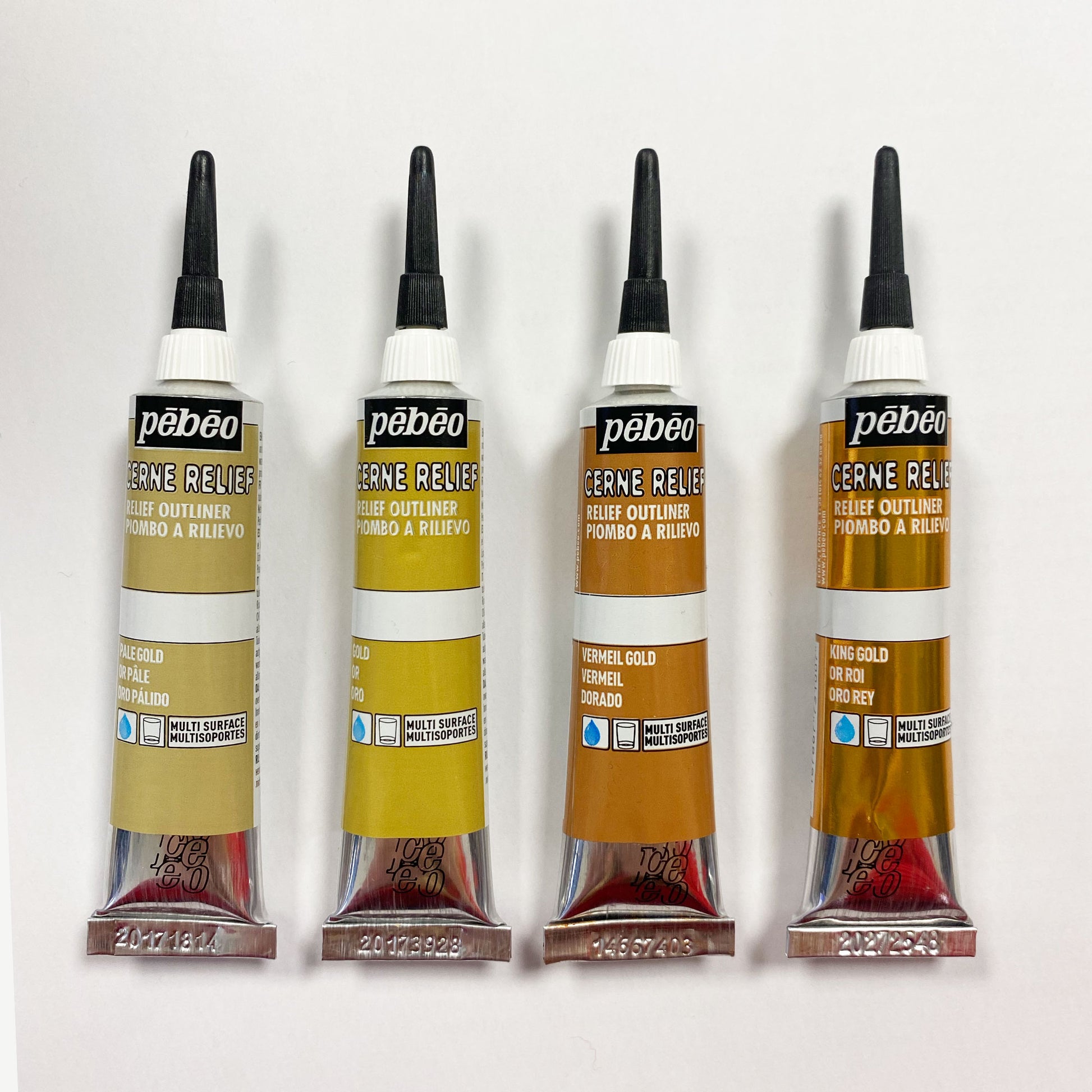 Pebeo Vitrail Cerne Relief Outliner - 20ml - Pale Gold, Gold, Vermeil Gold, and King Gold