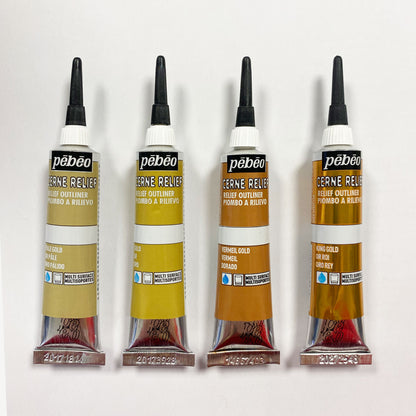 Pebeo Vitrail Cerne Relief Outliner - 20ml - Pale Gold, Gold, Vermeil Gold, and King Gold