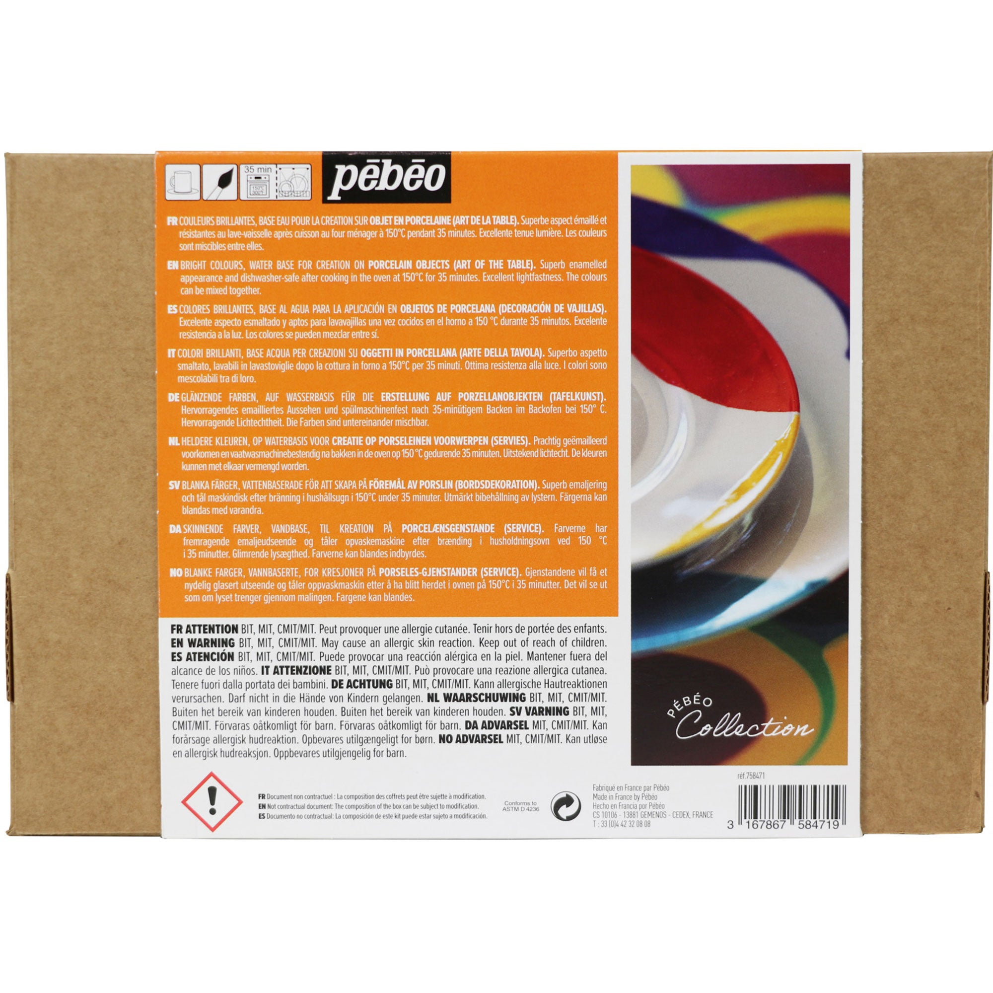 Pebeo Porcelain Painting Set - 10 x 45ml Box Back