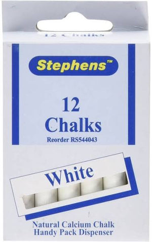 Stephens White Chalks - Box of 12 Sticks