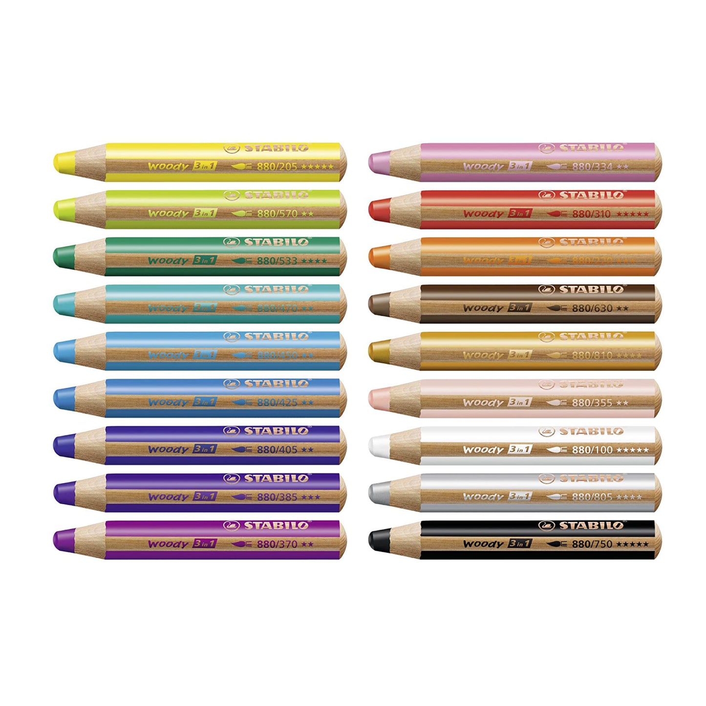 Stabilo Woody 3 in 1 Pencil Crayons - Set of 18 - Pencils Included