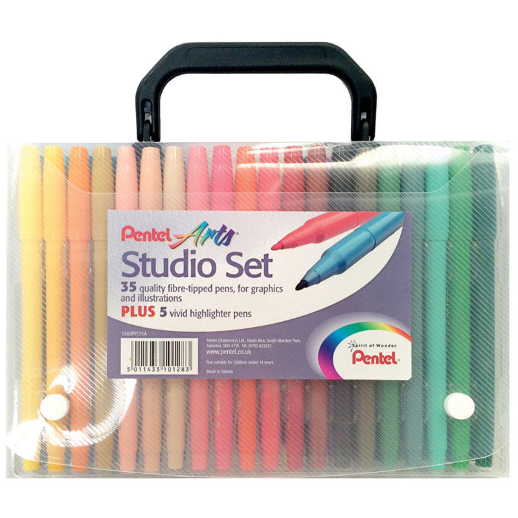 Pentel Arts STUDIO Fibre-Tipped Pens - Set of 35