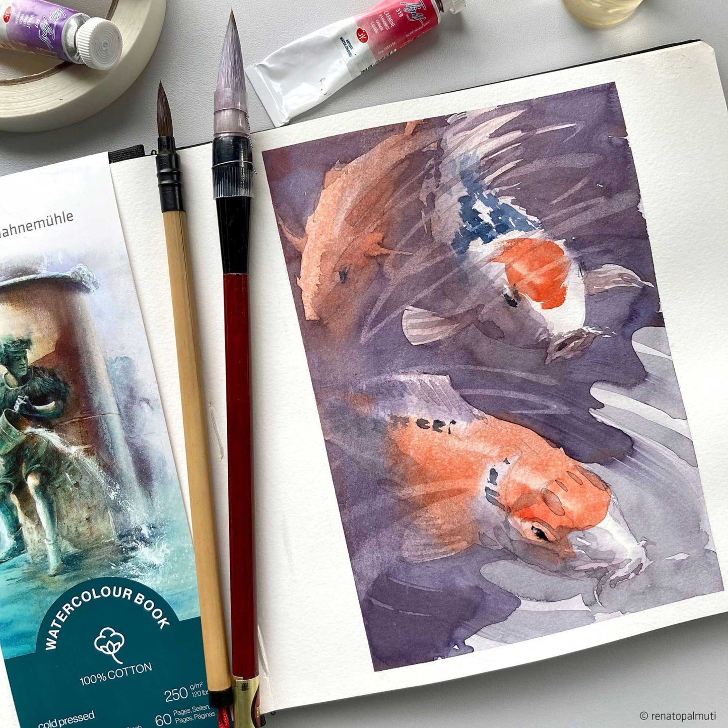 Hahnemühle Watercolour Book - 100% Cotton - Sample Painting of a Koi Pond