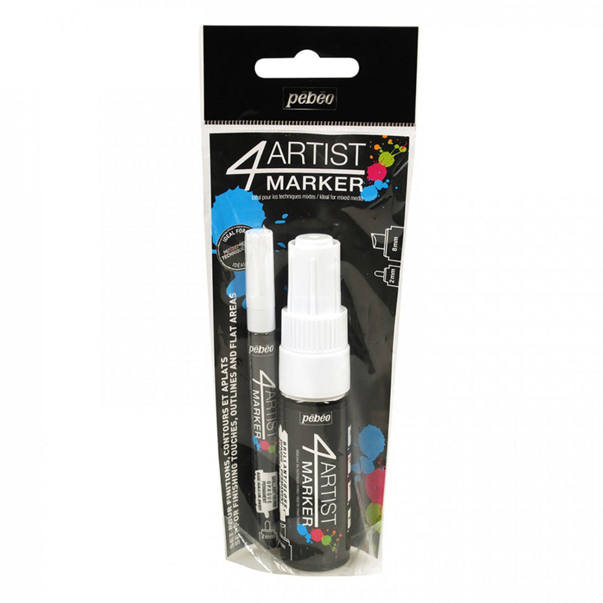 Pebeo 4Artist Set Of 2 WHITE Markers (2mm & 8mm nibs)